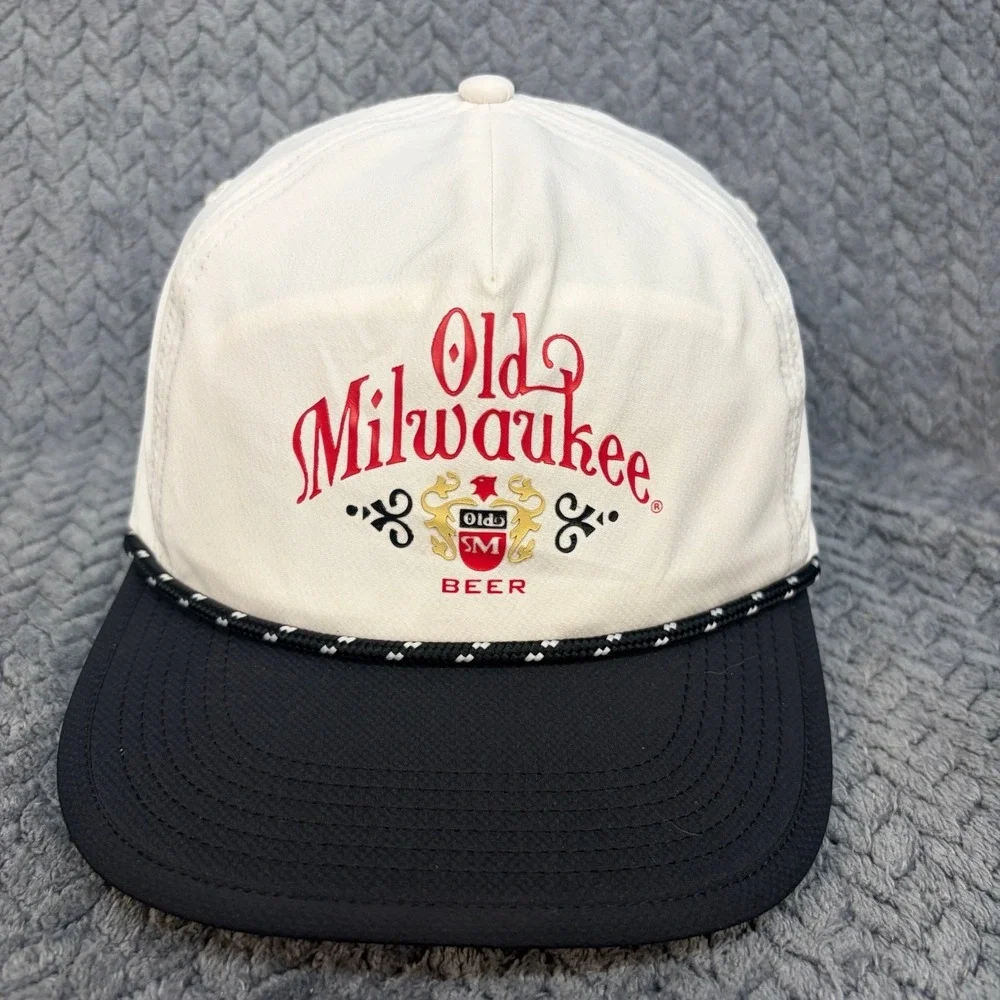 Old Milwaukee Beer Rope Hat White Black Snapback Hat Rare Sample Tag